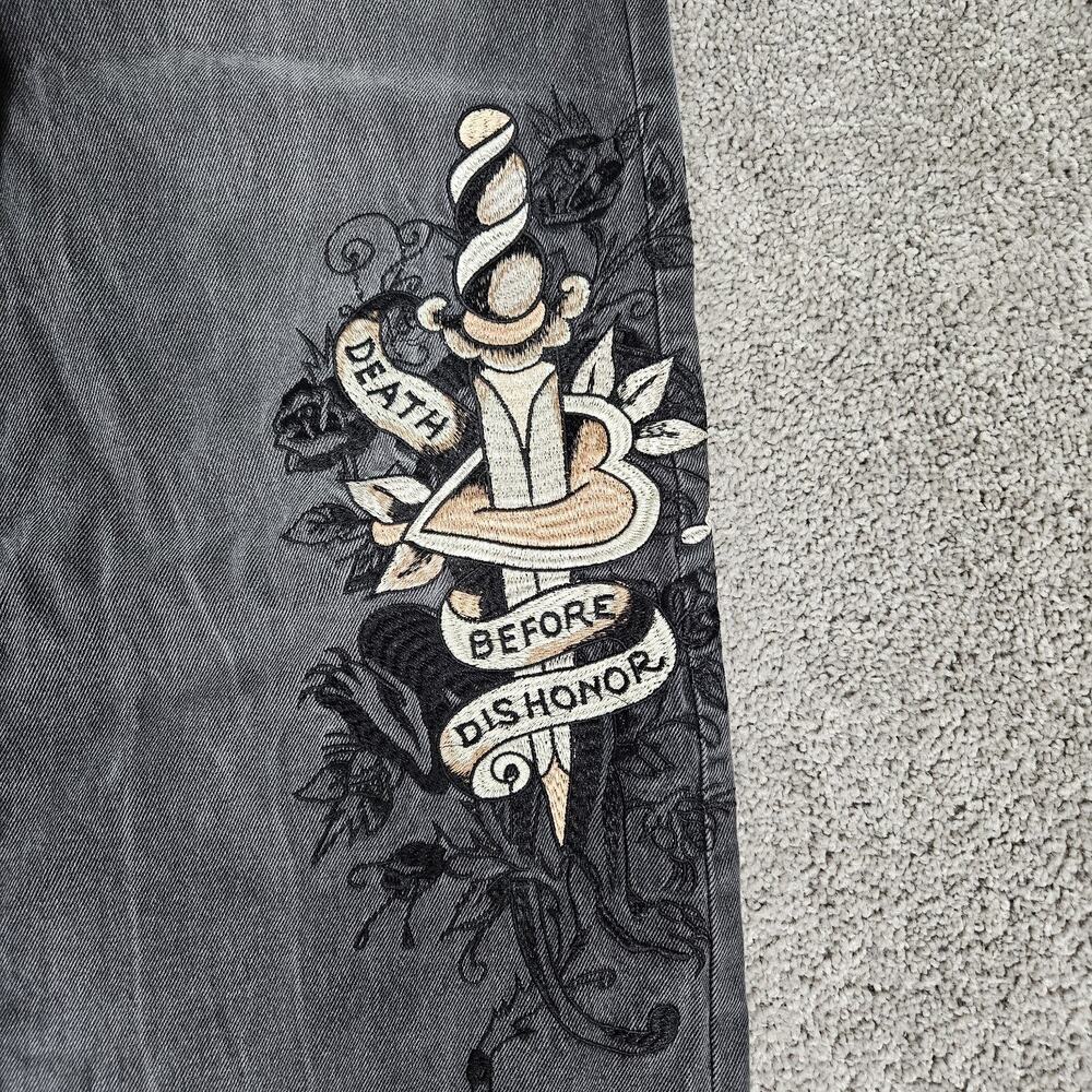 Ed Hardy Jeans Women's 28 Black Relaxed Baggy Wide Leg Painted Logo Y2K Skater - Picture 3 of 13